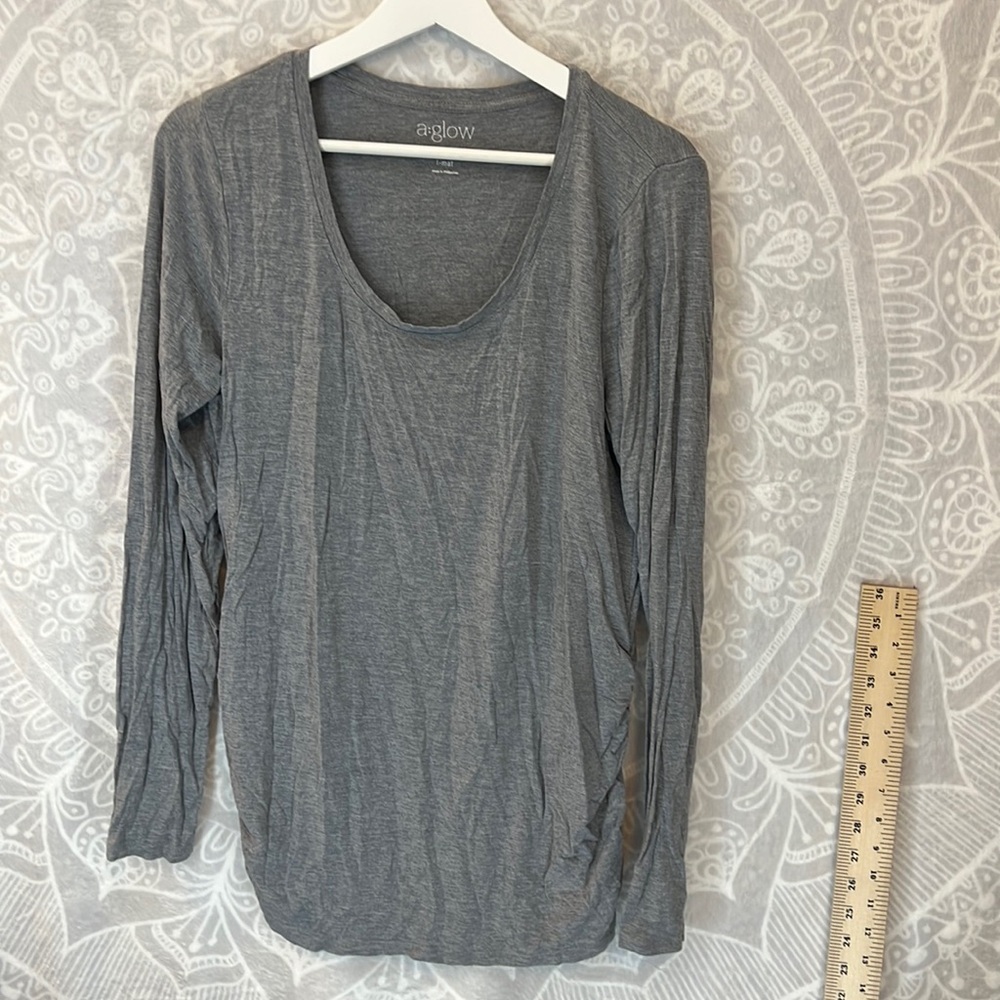 AGLOW HEATHERED GRAY LONG SLEEVE MATERNITY TOP JERSEY KNIT COMFORTABLE L LARGE